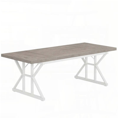 Rustic Farmhouse Dining Table with Vintage Brown Top and White Trestle Base