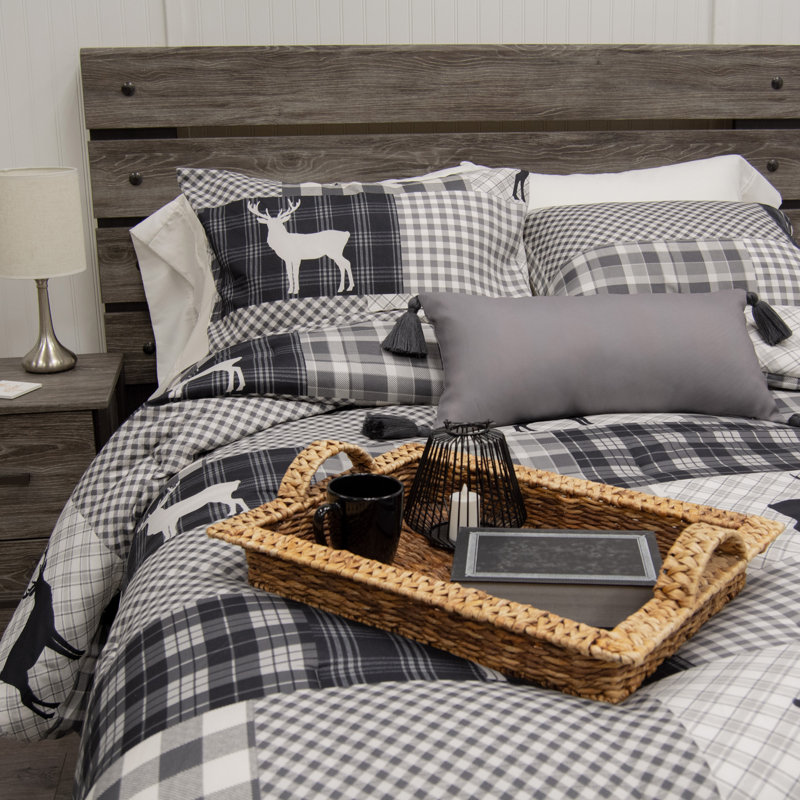 Gray Reversible Microfiber Full Comforter Set with Deer Motif