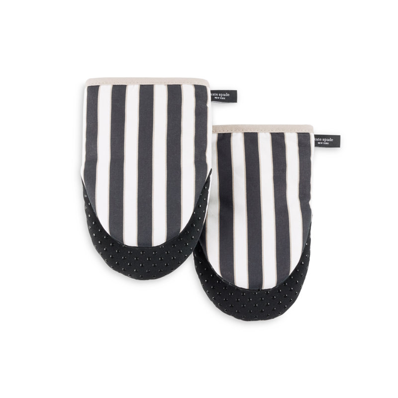Kate Spade New York Loop And Dot Striped Cotton Oven Mitt Set, Black