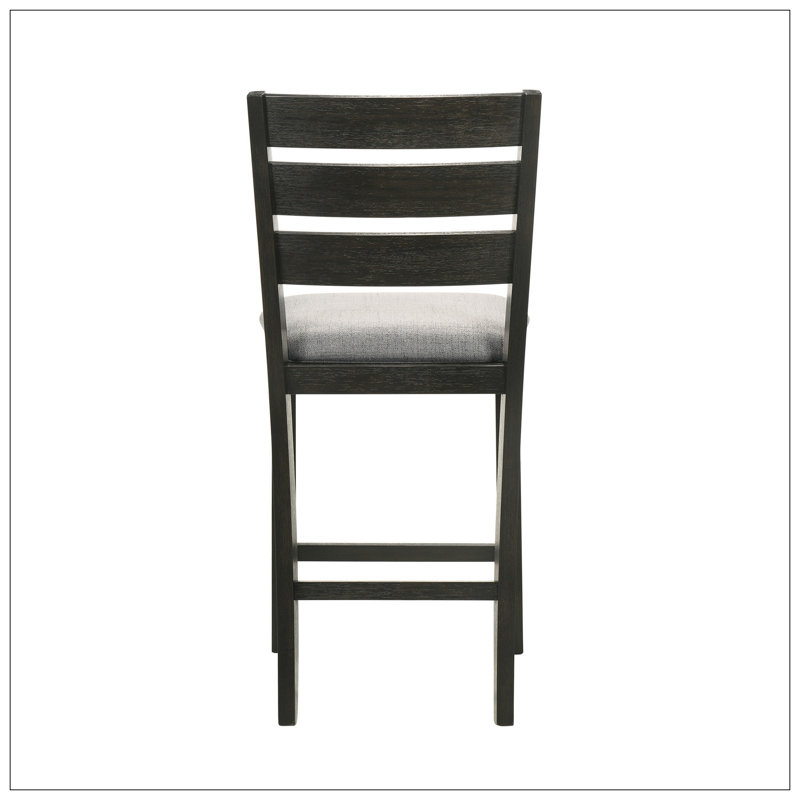 Contemporary Style Charcoal Finish Counter Height Dining Chair Bar Stool 2Pc Set Fabric Upholstery Wooden Furniture