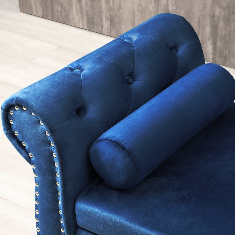 61,59 lb de velours avec rangement - Bleu Polyvalent pour les espaces de vie Banc rectangulaire respirant et fonctionnel Chambre confortable, couloir pratique