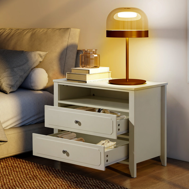 29.9" W Wood Nightstand With Two Drawers, White