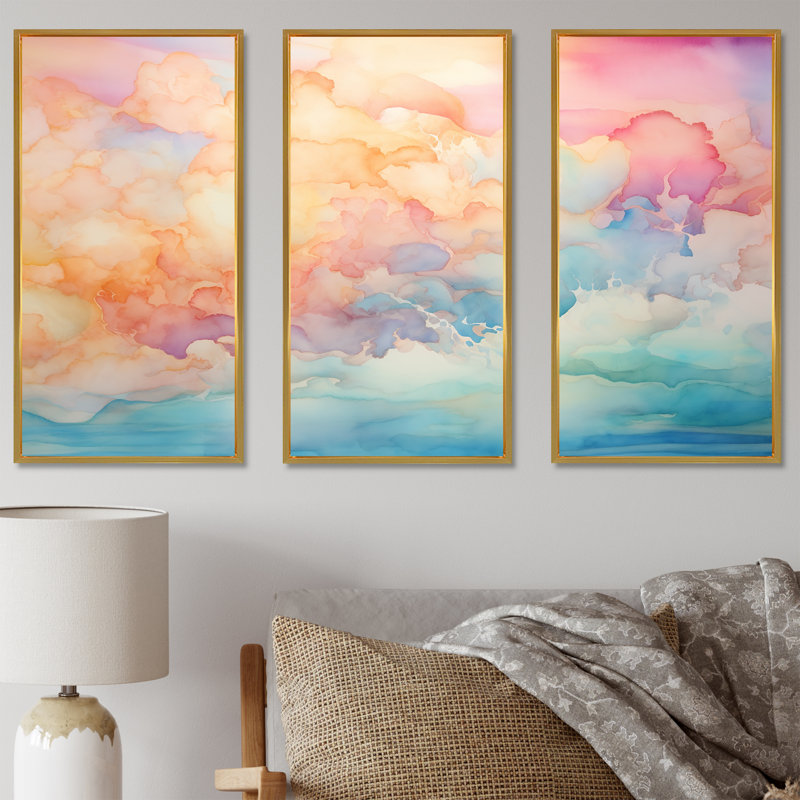 Ensemble de décorations murales Clouds, Cadre flottant doré, H 32 po x l 48 po x P 1 po
