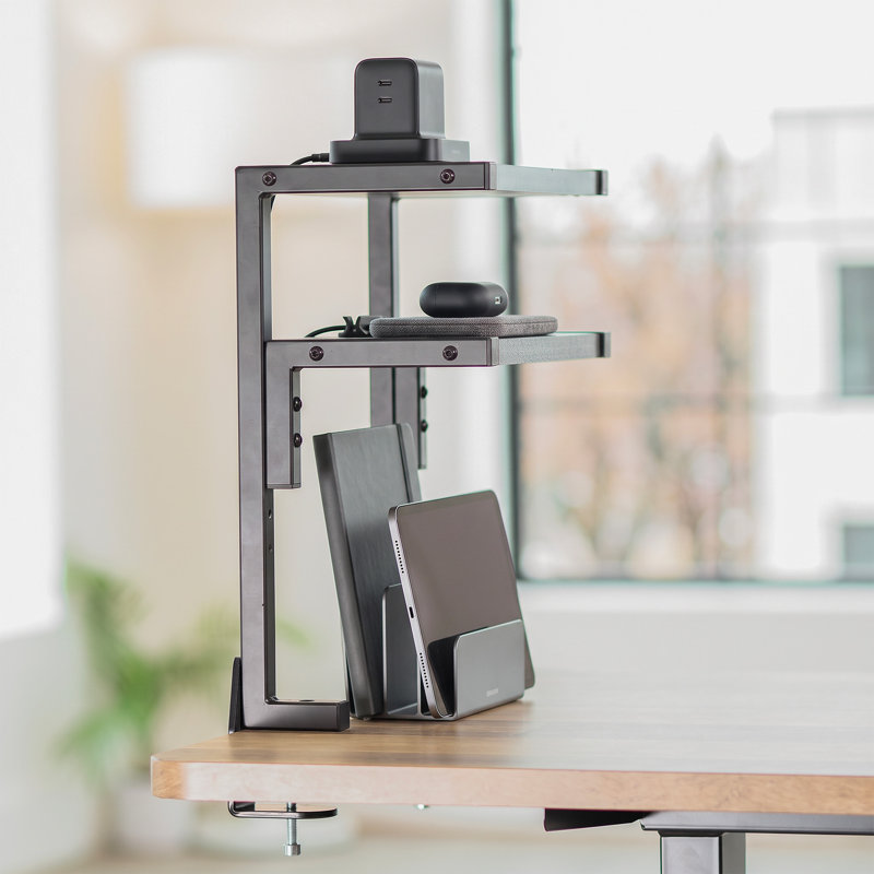 Étagère à 2 niveaux VIVO Clamp-on 13 po au-dessus ou en dessous du bureau, organisateur de bureau (série STAND-SHELF2C), Noir