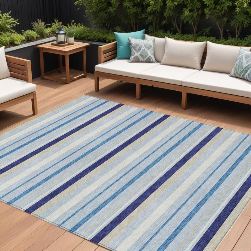 Tapis intérieur lavable rayé 8 pi x 10 pi bleu mauve et gris
