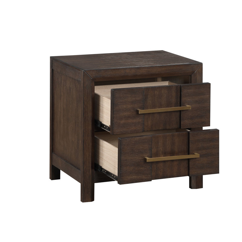 Table de chevet pour chambre à coucher avec 2 tiroirs, Noyer