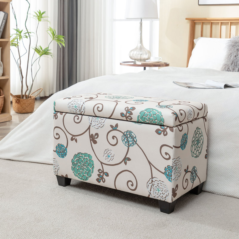 Banc de rangement rembourré en tissu Bacca, Floral