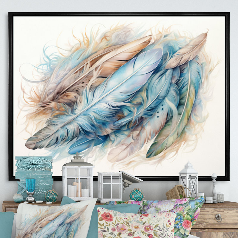 «Graceful Quills II - Feathers», reproduction d'art mural, H 16 po x l 32 po, Cadre flottant noir