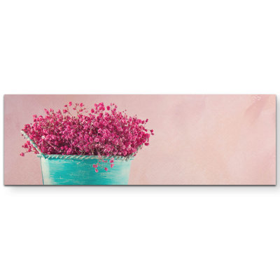 Leinwandbild Dried Pink Flowers in Blue Pot