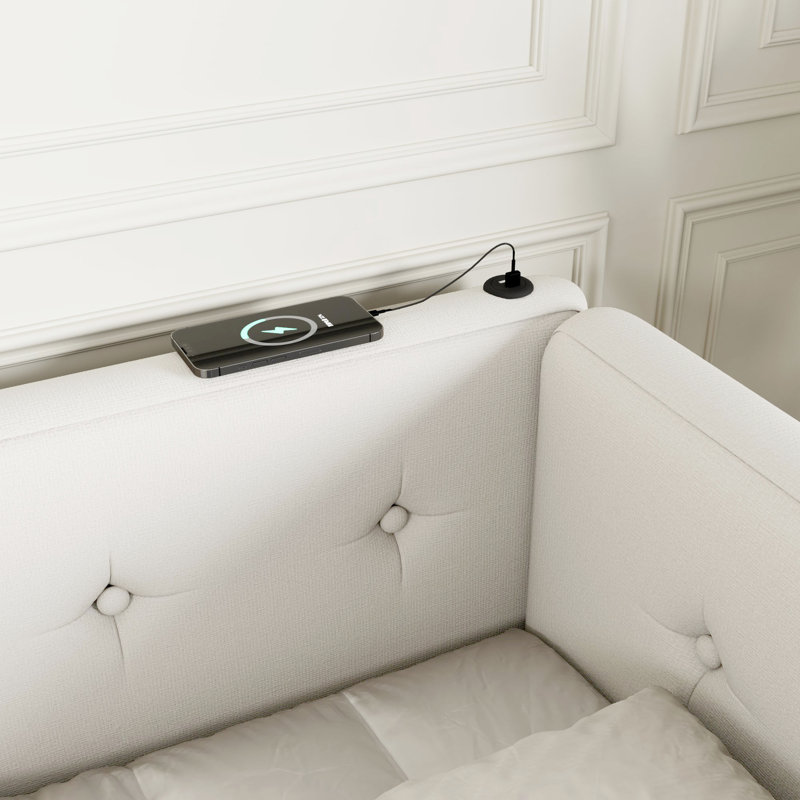 Grand lit plateforme tapissier beige moderne avec lin confortable et cadre ferme, Grand lit, Beige