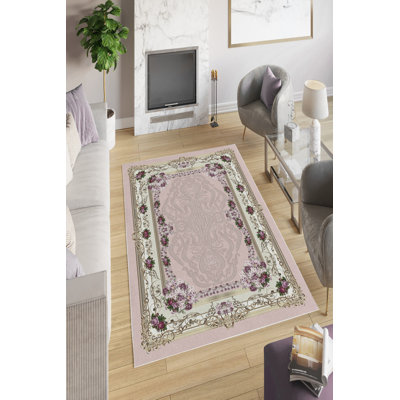 Elegant Pink Hall Carpet, 3.3 x 4.9 Feet | 100% Polyester, 650 g/m² | Antibacterial, Eco-Friendly, Non-Slip PVC Dot Underside | Machine Washable, Soft Pile Height: 0.2 Inches | Perfect for Living Room & Entryway