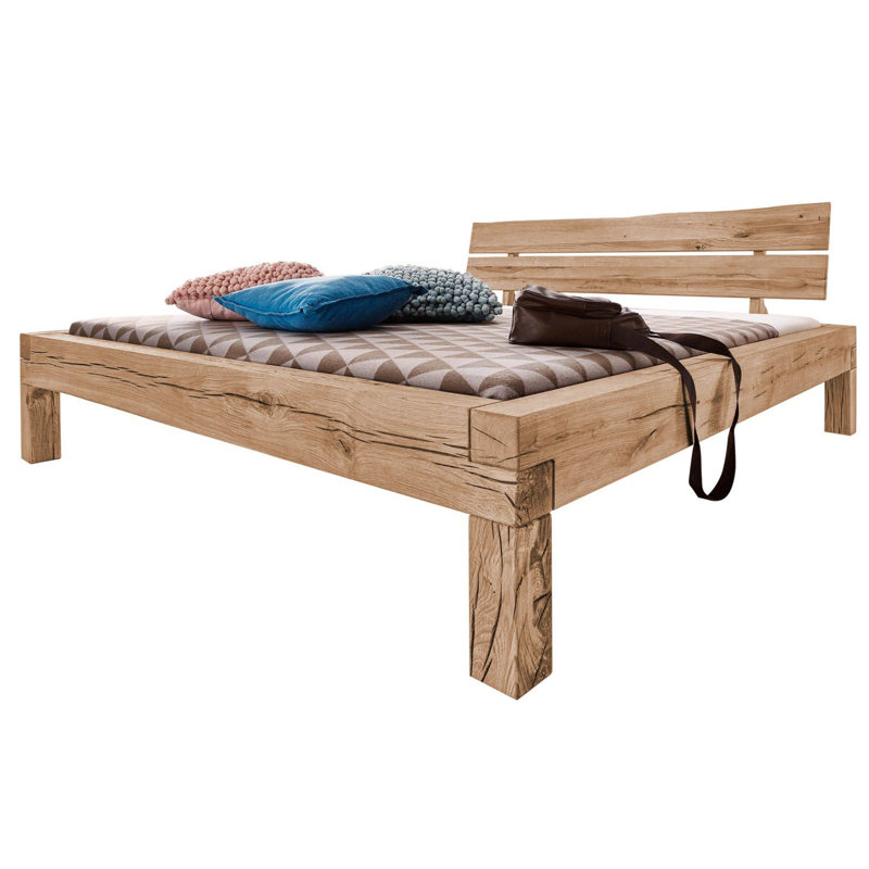 Jangali EU Double - 140 X 200 Cm Solid Wood Bed, 140 x 200 cm, Beige Oiled