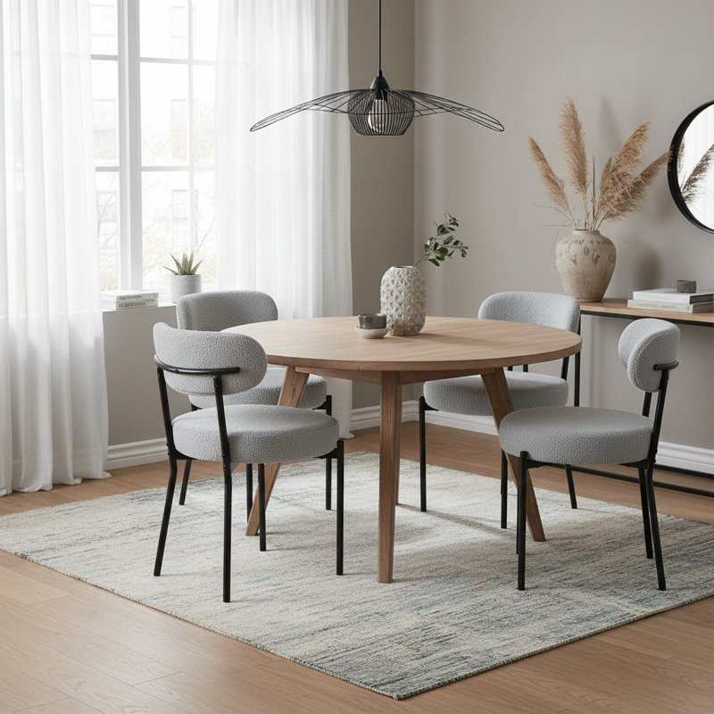 Sherpa Fabric Upholstered Dining Chairs Set with Backrest For Dining Room, Kitchen, Living Room, Gray