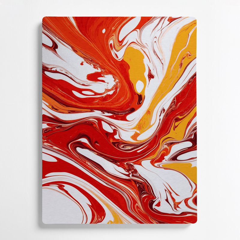 Abstrait fluide, art mural en métal rouge 73, H 20 po x l 30 po