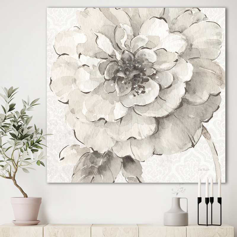 Peony, art mural sur toile, pivoine grise, H 30 po x l 30 po x P 1 po
