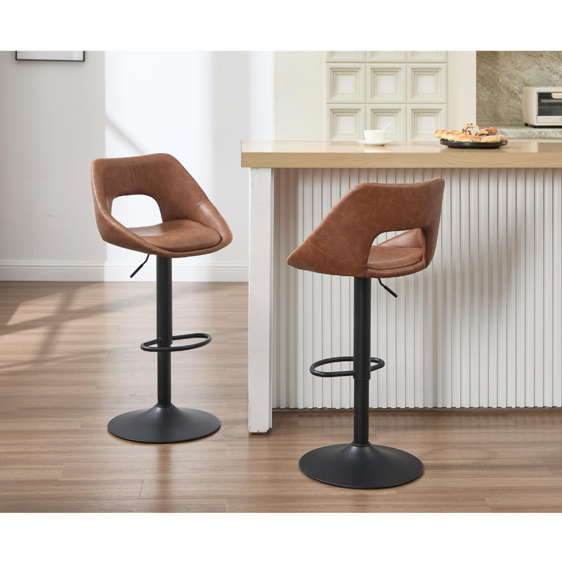 Upholstered PU Leather Bar Stools Modern Swivel Counter Stool with Hollow Backrest for Home Bar Kitchen
