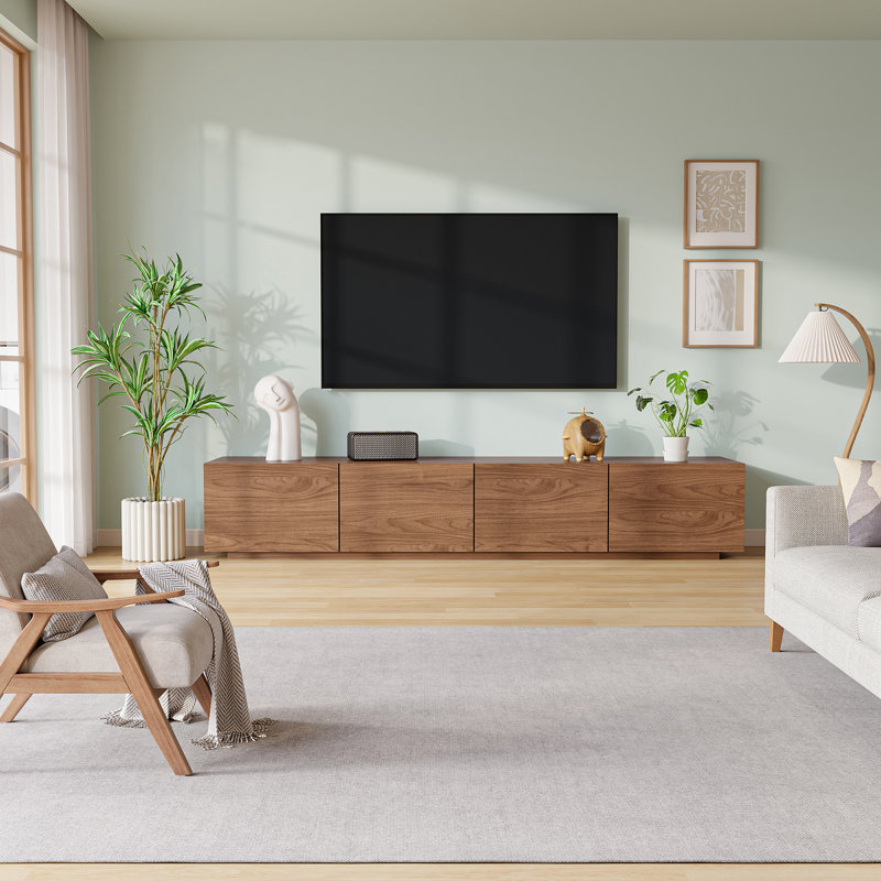 Meuble télé 78,74 po avec 4 armoires de rangement Modern, H 17,7 po x L 78,7 po x l 15,2 po, Walnut