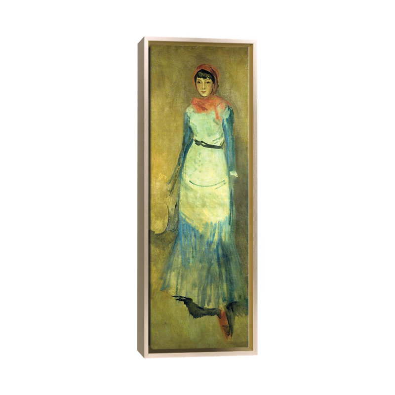 «Harmony in Coral and Blue Miss Finch», reproduction d'art sur toile encadrée, 48 po x 16 po, Toile avec cadre, Champagne