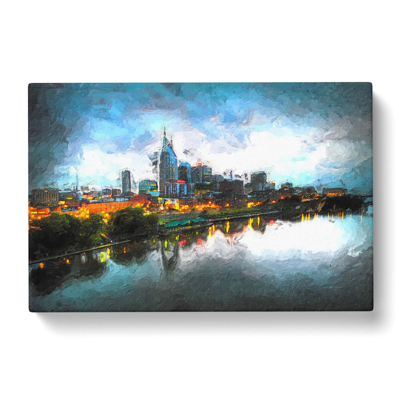 Nashville Tennessee Skyline At Night - Wrapped Canvas Painting, 50cm H x 76cm W x 3cm D