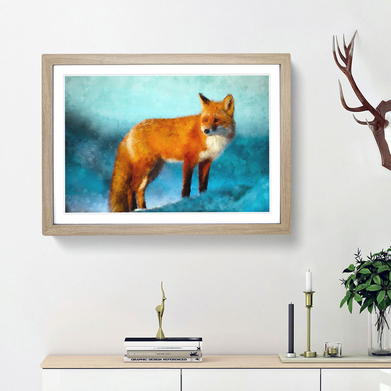 The Red Fox - Picture Frame Painting Print, Oak Framed, 33cm H x 45cm W x 2cm D