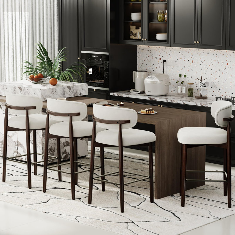 Tabourets de bar Modern Comfort, comptoir de 26 po, lin rembourré avec dossier incurvé, pieds en bois