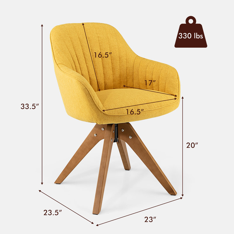 Chaise d'appoint pivotante l 23 po Heijo, Tissu jaune en lin