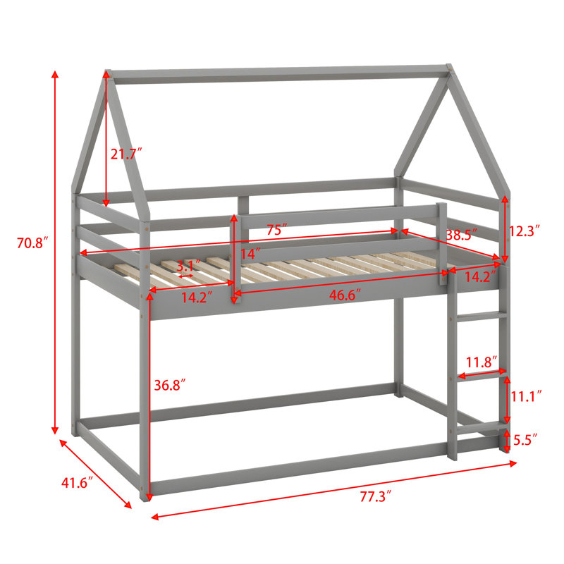 Lit superposé simple au-dessus de simple Balido pour enfants, gris