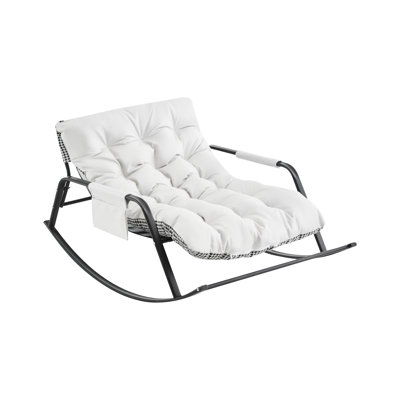 Modern White Rocking Chair With Extra-Wide Pu Upholstery, Providing A Comfortable Spot Generous Boucle Gliding Reclining Ideal For Gardens And Poolsides Decor