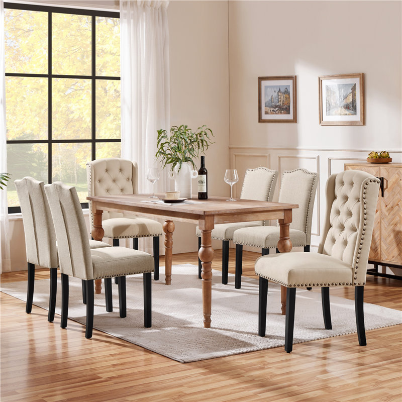 104cm H Tufted Polyester Blend Upholstered Side Chair, Beige