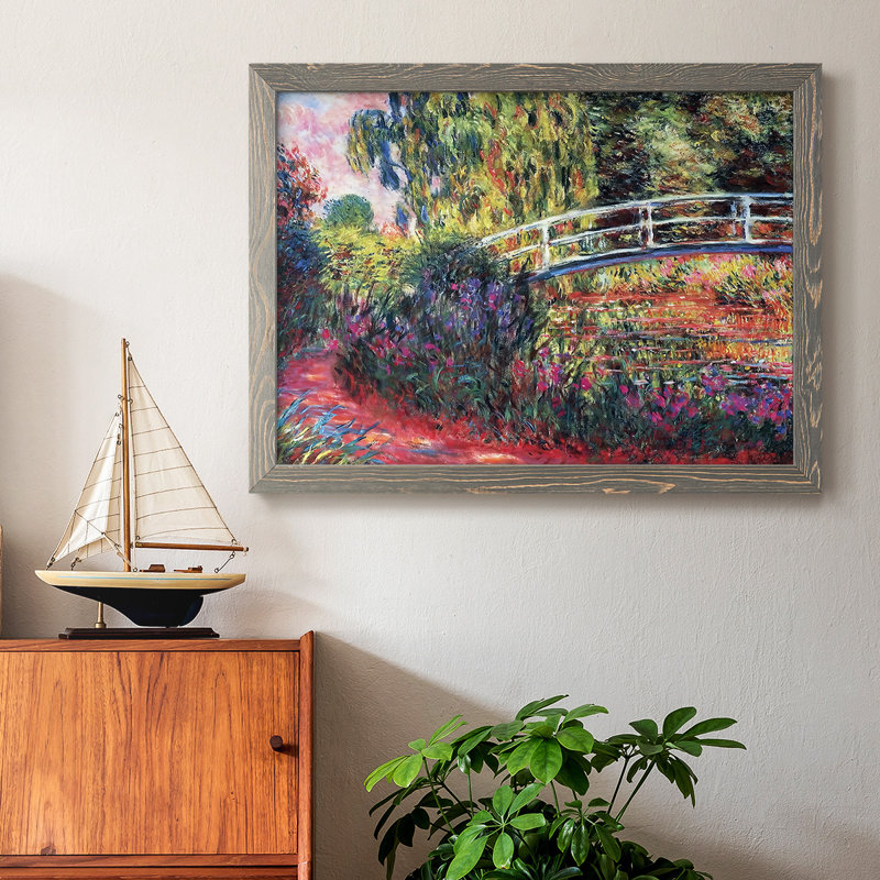 Le pont japonais (l'eau) - reproduction de photo sur toile, Gris, H 26 po x l 38 po x P 1,5 po