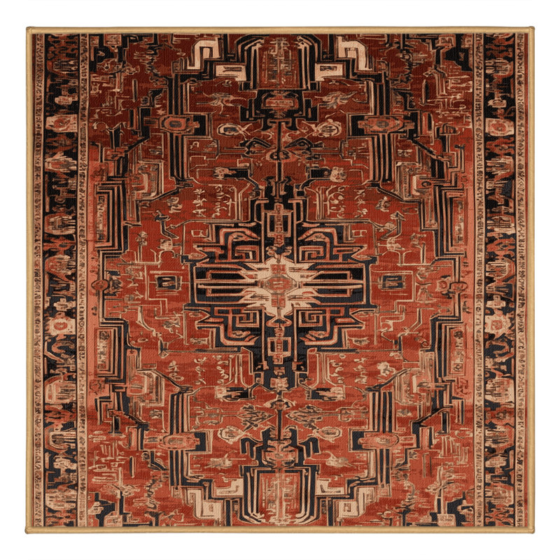 Machine Washable Art Deco Brown Area Rug, Square 6'
