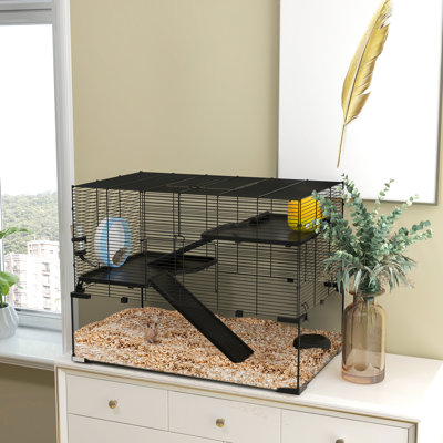 31" Hamster Cage Of , Black With Hygiene Maintenance, Glass Basin, Ramps, Platforms, Hut, Exercise Wheel For Dwarf Hamsters Shelter, Easy Maintenance Aspects,