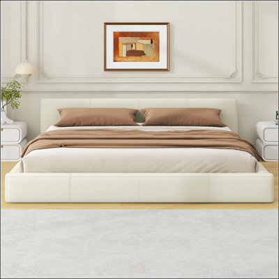Lit tapissier beige élégant