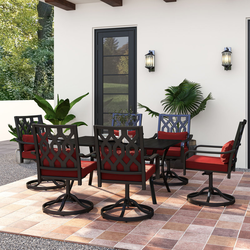 Outdoor Dining Set – Weather-Resistant Metal, 6, Black, 28.3" H x 59" W x 37.8" D