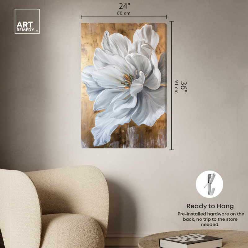 Florals " Bloom White Petals " by Art Remedy on Canvas, Wrapped Canvas, 36" H x 24" W