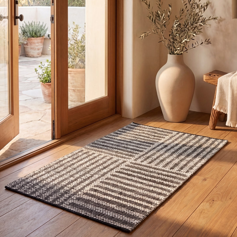 Tapis rayé en laine / coton tissé à la main Egremont, Rectangulaire 3 pi x 5 pi
