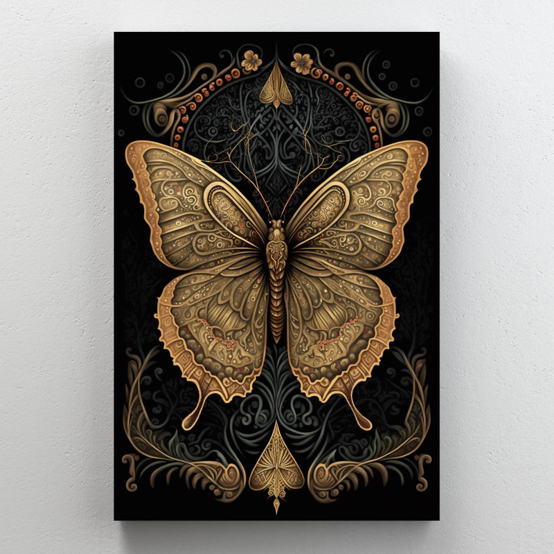 Hibiscus et papillon - impression sur toile tendue, H 36 po x L 24 po x l 1,25 po