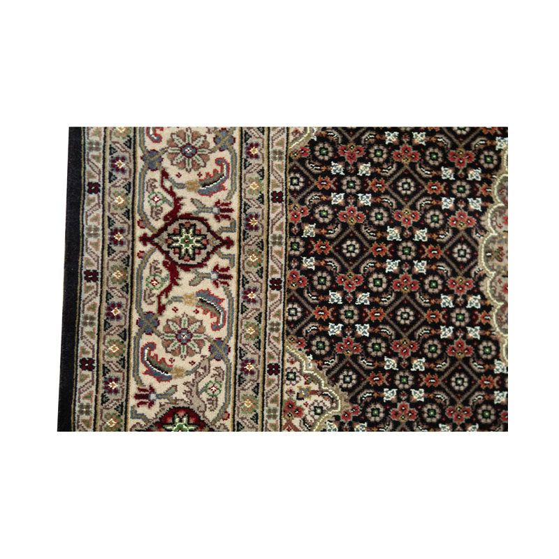 Tapis noir et crème noué à la main de haute qualité