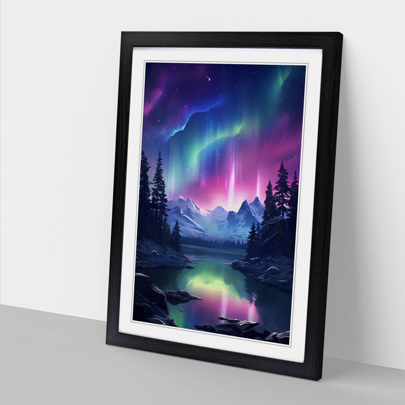 Northern Lights Realism - Single Picture Frame Print on Wood, Black, 34cm H x 25cm W x 2cm D