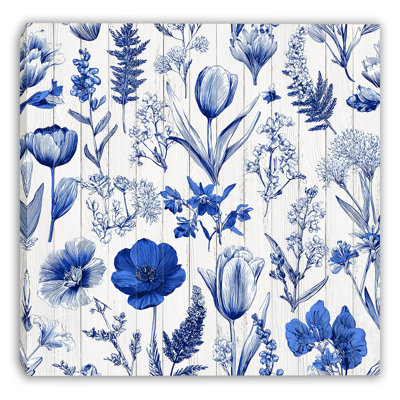 Blue Botanical Study Wrapped Canvas Wall Art