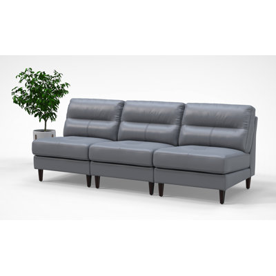 3 Person Waiting Room Reception Chairs Set 100% Genuine Leather 4pc Set Color Gray