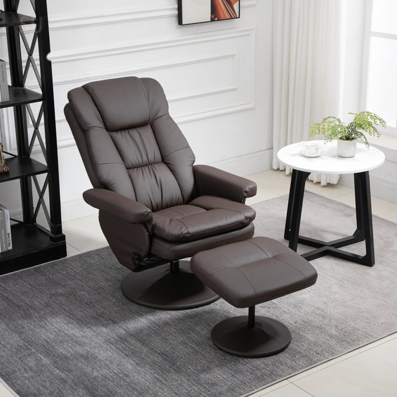Fauteuil inclinable ergonomique pivotant de 31,5 po de largeur avec repose-pieds, Brun, Similicuir brun