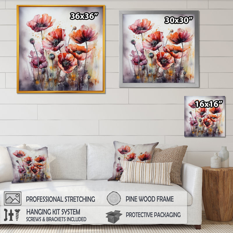 Red Peony Blooms I, reproduction d'art sur toile, Cadre photo noir, H 16 po x l 16 po x P 1 po