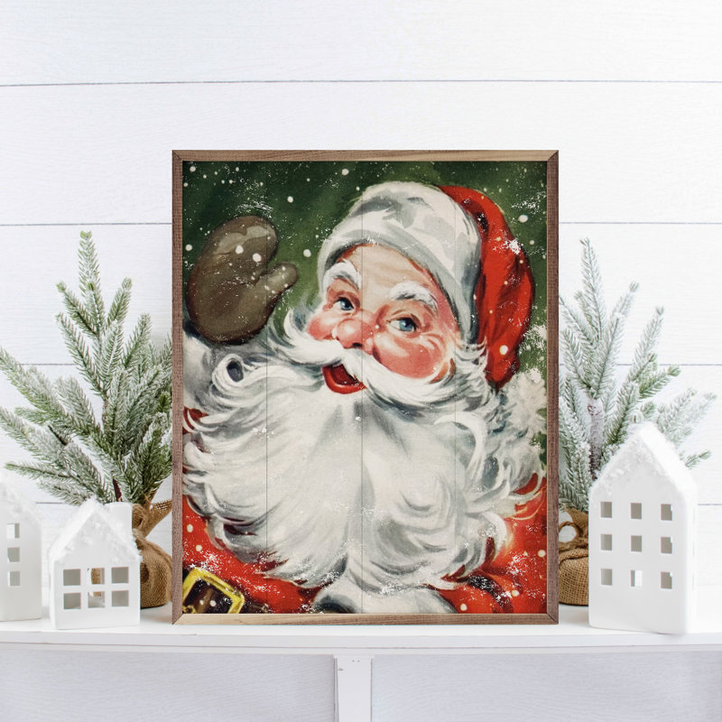Père Noël avec vert neige, H 30 po x l 24 po