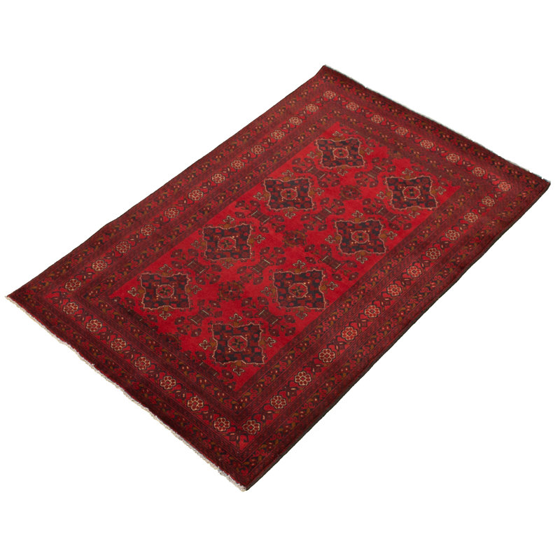 Tapis unique en laine noué à la main style Esari Turkoman des années 2010 de 4 pi 1 po x 6 pi 6 po rouge Quayshon