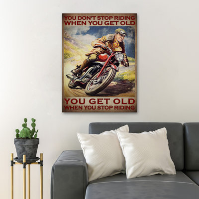 Motorcycling And Old Man - Don't Stop Riding When You Get Old Gallery Wrapped Canvas - Sports Illustration Decor, Brown And Yellow Living Room Decor