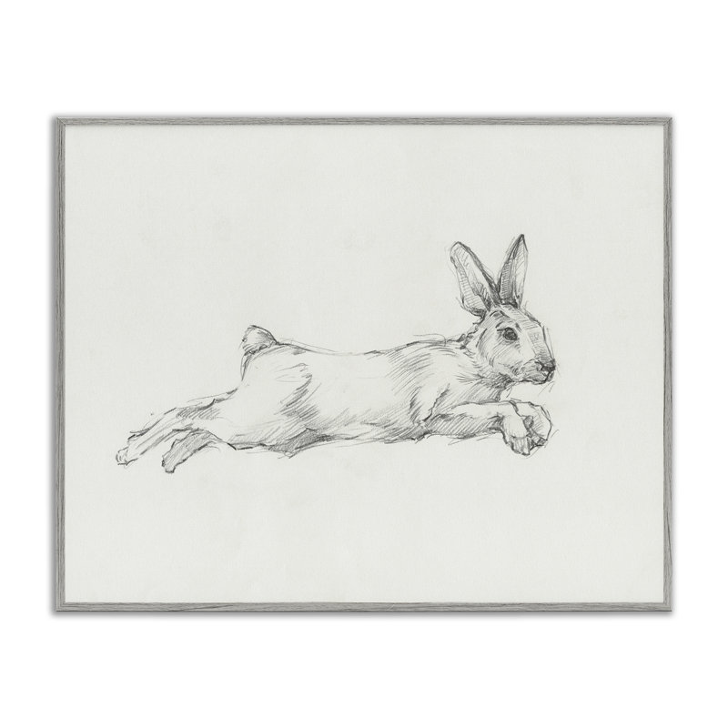 Dessin de lapin sautant, estampe numérique par Ethan Harper, H 11 po x l 14 po, Estampe numérique Farmhouse