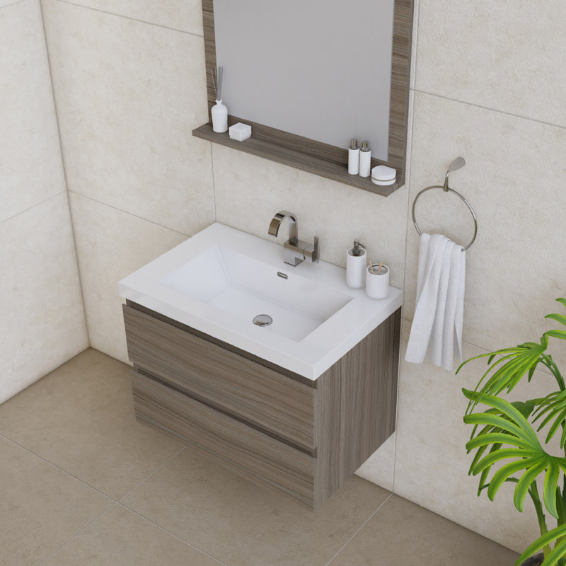 Ensemble de meuble-lavabo mural simple 30 po Arjina, Gris