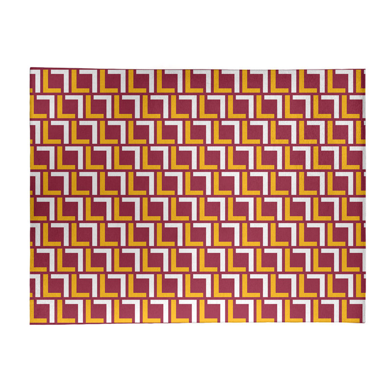 Tapis géométrique rouge / jaune / blanc, Rectangle 9 pi x 12 pi