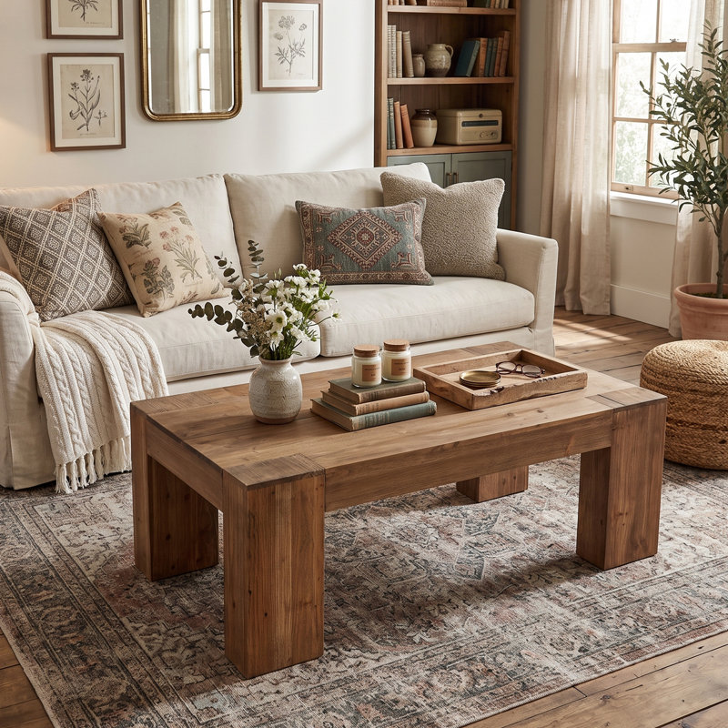 Grande table basse 55 po en bois massif avec pieds robustes Farmhouse